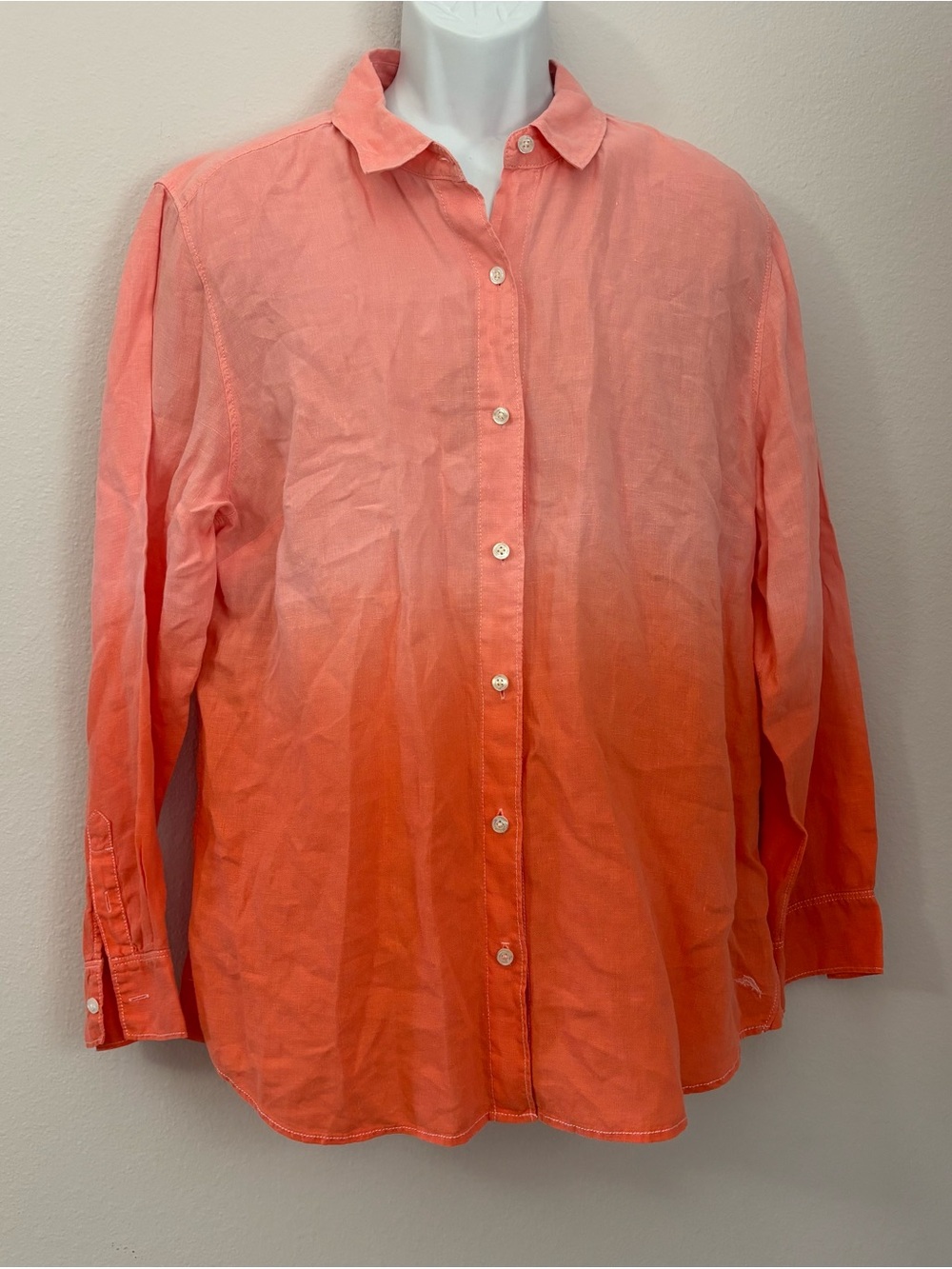TOMMY BAHAMA 2-Toned Apricot Long Sleeve Linen-Blend Shirt Size XL